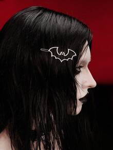 MortiRose 2 Pieces Of Personalized Gothic Bat Daily Travel Party With Women's Hairpin, Halloween, Halloween Accessories/, Halloween Costume/Gothic - Silver - View 5