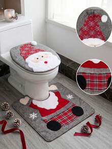 Christmas Faceless Santa Toilet Cover, Soft Plush Non-Slip, Festive Bathroom Decor For Home Hotel, Easy Clean, Holiday Party - Multicolor - View 10