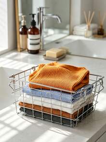 Stainless Steel Coffee Storage Basket, Multi-Function Portable Metal Storage Basket, Suitable For Coffee, Desk, Kitchen, Bar, Bathroom Organization Tools, Home Decoration, Can Accommodate Cosmetics, Perfume, Facial Mask, Etc., Without Assembly - Silver - View 7