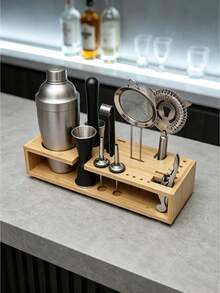 1 cái giá treo dụng cụ pha chế bằng tre đặc phong cách châu Âu, kệ đựng ly cocktail và bình lắc, đồ dùng cho quầy bar tại gia, tiệc tùng, tiếp khách, quà tặng Giáng Sinh, quà lễ hội, món đồ cần có - Xem 2