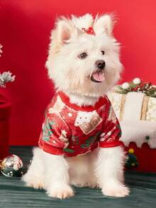 PETSIN 1 Pet Christmas Cat Dog Universal Red Gingerbread Man Snowflake Cane Candy Christmas Pattern Print Plush Warm And Comfortable Dog Christmas - Multicolor - View 7