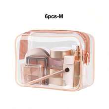 Found Favorite 1/3/6/9 Transparent Cosmetic Bag, Portable Travel Toiletry Bag With Zipper, Transparent Organizer Bag, PVC Cosmetic Storage Bag - Pink - View 10