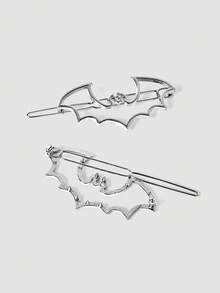 MortiRose 2 Pieces Of Personalized Gothic Bat Daily Travel Party With Women's Hairpin, Halloween, Halloween Accessories/, Halloween Costume/Gothic - Silver - View 12
