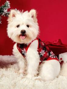 PETSIN 1pc Christmas Style Pet Vest, Classic Red Herringbone Pattern Super Skin Friendly, Scattered Snowflakes And Christmas Tree Pattern Pet Sleeveless Breathable Vest - Multicolor - View 6