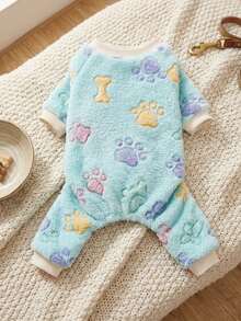PETSIN 1pc Fleece Bone Pattern Jumpsuit, Suitable For Toy Poodle And Other Medium/Small Dogs - Multicolor - View 3