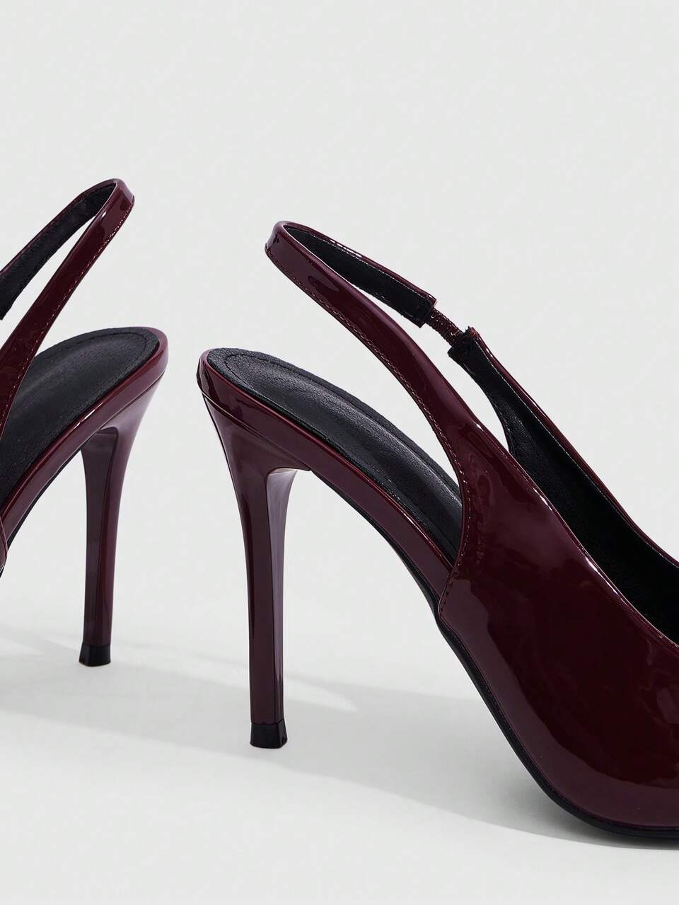 CUCCOO SZL Burgundy Patent Leather Pointed Back Empty High Heels Women's Stiletto, Temperament Royal Sister Style Professional Commuter Sandals