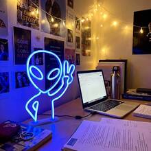 Teckwe Alien Neon Sign Lights - Blue LED Alien Head Decorative Light, USB Or Battery Operated, Desktop & Wall Hanging Neon Lamp For Game Room, Bedroom, Man Cave, Bar, Halloween, Party & Gift - Alien - View 5