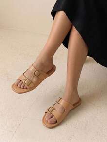 HighSole 女士平底凉鞋 舒适搭扣套脚凉鞋 - 卡其色 - 查看 4