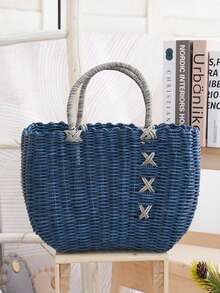 Shopping Handbag Woven Outdoor Oval Storage Basket Shaped Bathroom Wash Basket Storage, Shelf Baskets - Multicolor - View 8