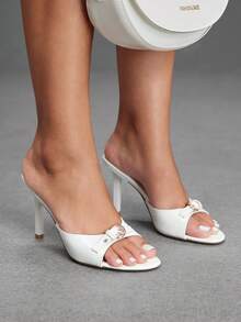 CUCCOO SZL 9CM 女款 PU 杏色高跟涼鞋 小貓跟圓頭扣環百搭日常通勤度假派對婚禮高跟鞋 - 白色 - 查看 10