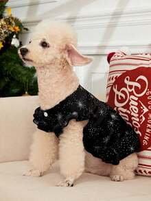PETSIN 1pc Premium Christmas Snowflake Star Pattern Pet Velvet Dress, Black - Multicolor - View 11