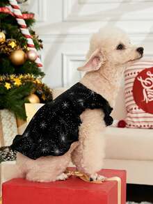 PETSIN 1pc Premium Christmas Snowflake Star Pattern Pet Velvet Dress, Black - Multicolor - View 8