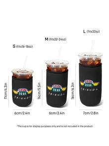 FRIENDS X SHEIN 1Pc Cute Printed Fabric Cup Holder, Neoprene Cup Sleeve Thermal Insulation Material, Reusable, S/M/L Three Sizes, Suitable For Different OZ Coffee Cups - Black - View 3