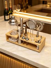1 cái giá treo dụng cụ pha chế bằng tre đặc phong cách châu Âu, kệ đựng ly cocktail và bình lắc, đồ dùng cho quầy bar tại gia, tiệc tùng, tiếp khách, quà tặng Giáng Sinh, quà lễ hội, món đồ cần có - Xem 4