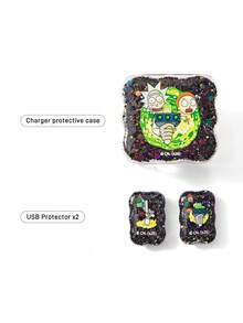 Rick and Morty X SHEIN 3Pcs Mobile Phone Data Cable Protective Case Is Suitable For IPhone Charging Cable Data Cable Protective Case (Excluding Data Cable) - Black - View 5