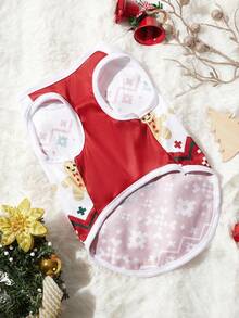 PETSIN 1pc Pet Christmas Red Gingerbread Cute Geometric Fairisle Pattern Print Dog Vest - Multicolor - View 11