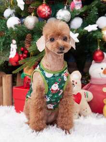 PETSIN 1pc Green Snowman Pattern Breathable Lightweight Dog/Cat Vest, New Christmas Design - Multicolor - View 6