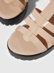 HighSole 女款時尚高跟綁帶涼鞋 簡約休閒日常款 - 深杏色鏡面 - 查看 7