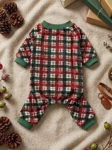 PETSIN 1pc Christmas Style Pet Fleece Pet Jumpsuit, Soft, Comfortable, Warm, And Anti Shedding Pet Clothing - Multicolor - View 1