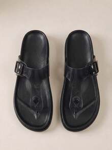 HighSole Women Black Stylish Platform Casual Slippers, New Summer Fairy Style Beach Flip Flops Flat Sandals - Black - View 1