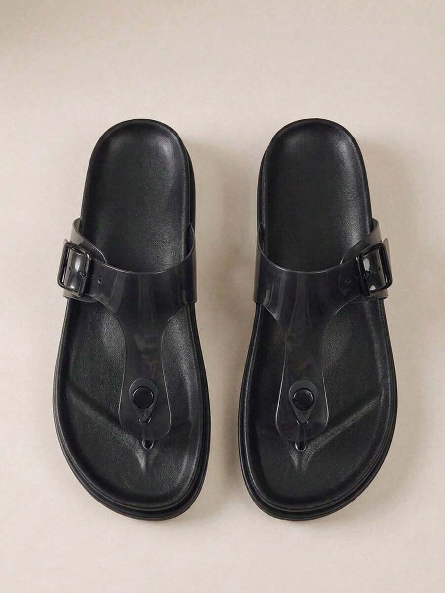 HighSole Women Black Stylish Platform Casual Slippers, New Summer Fairy Style Beach Flip Flops Flat Sandals - Black - View 1
