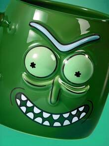 Rick and Morty X SHEIN 綠色立體趣味臉陶瓷馬克杯 600ml/20oz 大容量水杯，居家辦公咖啡茶杯，成人創意趣味禮品水杯組，男女通用日常飲水杯 - 綠色 - 查看 4