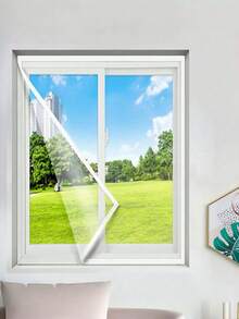 1pc White Self-Adhesive Window Screen, No-Drill Mosquito Net With Hook & Loop, Fiberglass Mesh Insect Barrier, Easy Install DIY Door Window Net For Home - White - View 9