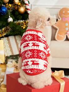 PETSIN 1 pieza Sudadera para mascotas con patrón de ciervo navideño & copos de nieve, franela - Multicolor - Ver 12