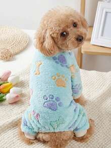 PETSIN 1pc Fleece Bone Pattern Jumpsuit, Suitable For Toy Poodle And Other Medium/Small Dogs - Multicolor - View 2