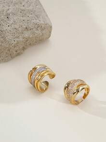 Opalesca 18k Color Matching Double-Layer Covered With Rhinestone Wide-Edge Rings, Thick Styles Can Be Stacked With Exaggerated Finger Rings - color matching - View 2