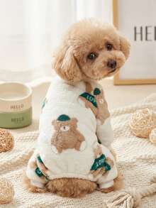 PETSIN 1pc Pet Cat Dog Universal Fleece Warm Jumpsuit Bear Print - Multicolor - View 3