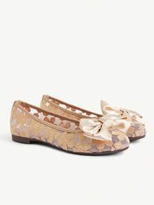 CUCCOO CHICEST Round Toe Bow Cute Lady Flat Shoes Transparent Mesh Flower Apricot Commuter Flat Shoes Doudou Shoes - Apricot - View 2