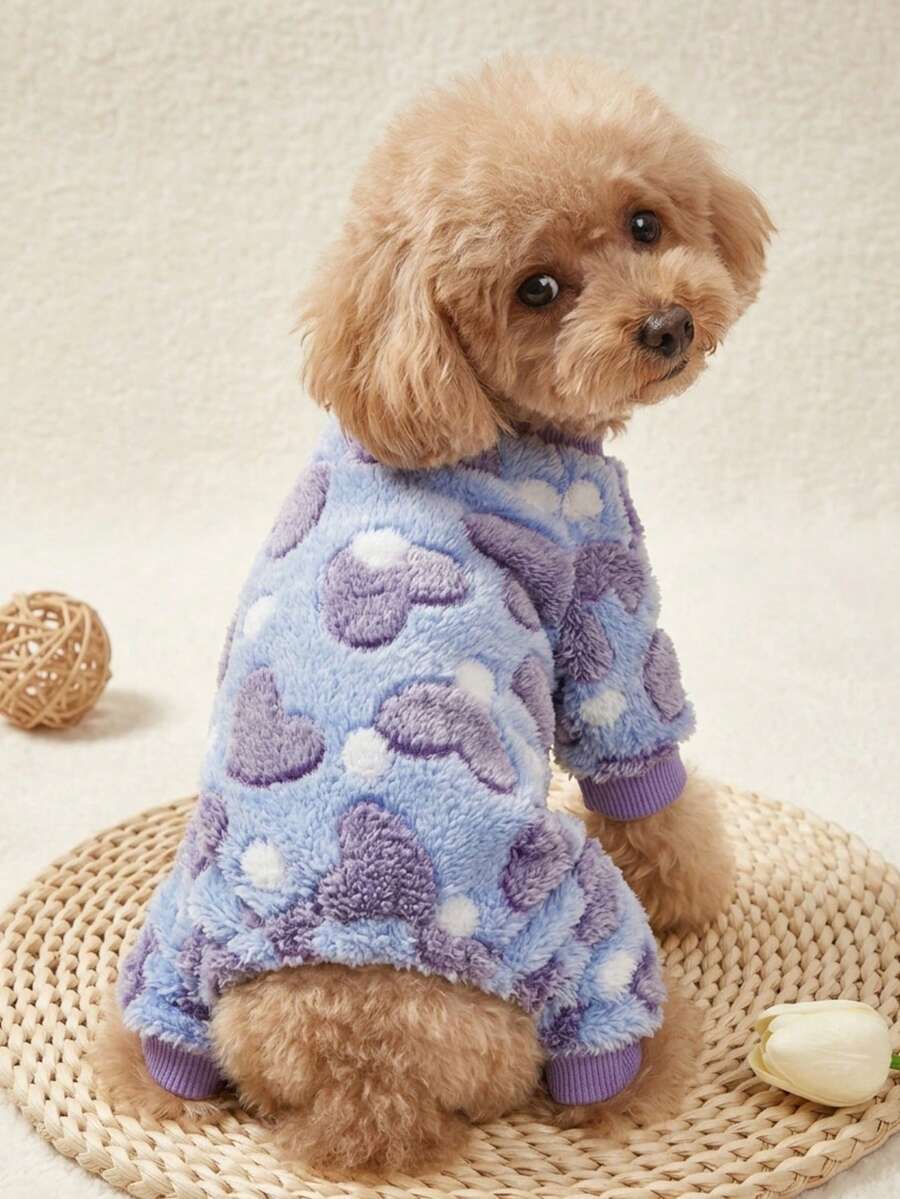 PETSIN 1 buah Jumpsuit Bulu Domba untuk Anjing/Kucing dengan Motif Hati, Cocok untuk Anjing & Kucing, Hangat - MultiWarna - View 1