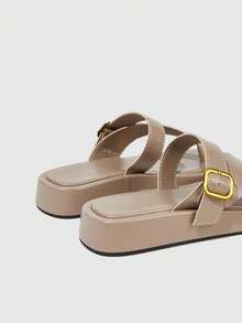 HighSole 女款春夏簡約交叉帶平底輕量厚底休閒涼鞋，適合旅行度假與日常穿著 - 裸粉色 - 查看 7
