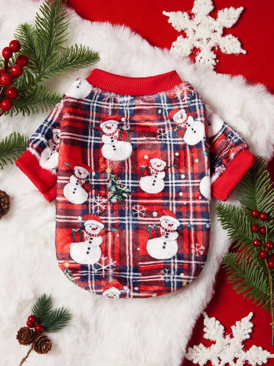 PETSIN 1 Boneka Natal untuk Kucing dan Anjing, Motif Manusia Salju Kotak-kotak Universal, Hangat dan Nyaman, Cocok untuk Anjing Natal. - MultiWarna - View 1