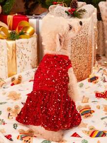 PETSIN Colorful Red Sequin Pet Dress For Christmas Party - Red - View 9