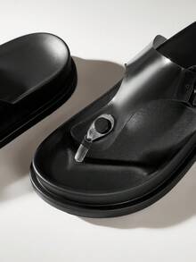 HighSole Women Black Stylish Platform Casual Slippers, New Summer Fairy Style Beach Flip Flops Flat Sandals - Black - View 7