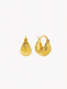 Opalesca Two Retro Matte Texture C-Ring Earrings, Half-Circle Diamond-Set Small Gold Bean Ear Buckles, Light Luxury And Versatile Semi-Round Stud Earrings. - Brushed gold - View 10