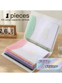1pc A4 Expanding Folder With Button, 11‑Pocket Ring Binder Organizer, Heavy‑Duty PP Plastic Document Holder With Locking Mechanism, Bright Color Durable A4 Binder For School, Office & Home Organization - Multicolor - View 1