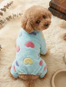 PETSIN 1pc Blue Heart Pattern Fleece Thermal Jumpsuit For Medium/Small Cat Or Dog - Multicolor - View 4