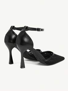 CUCCOO CHICEST 尖頭鏤空蕾絲鏤空百搭優雅仙女風性感黑色高跟鞋 - 黑色 - 查看 5