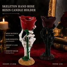 Skeleton Hand Holding A Rose Candle Holder, Decor Piece For Home And Living Room, Dark Style, Romantic Atmosphere Decoration - A - View 1