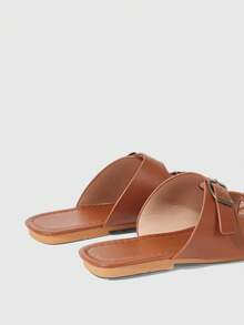HighSole 女士平底凉鞋 舒适搭扣套脚凉鞋 - 棕色 - 查看 9