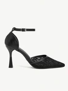 CUCCOO CHICEST 尖頭鏤空蕾絲鏤空百搭優雅仙女風性感黑色高跟鞋 - 黑色 - 查看 3