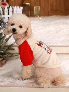 PETSIN 1pc Christmas Red & Green Contrast Color Cute Pet Sweatshirt - Multicolor - View 5