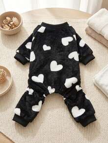 PETSIN 1pc Pet Cat Dog Universal Black Fleece Warm Heart Print Flannel Jumpsuit - Multicolor - View 2