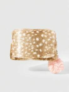 ROMWE Fairycore Fluffy Deer Design Soft Bow Makeup Bag/Pouch - Hair ball model - View 3