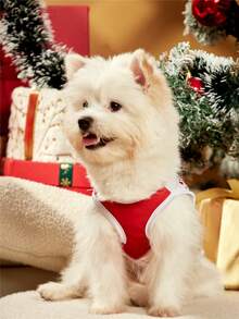 PETSIN 1pc Pet Christmas Red Gingerbread Cute Geometric Fairisle Pattern Print Dog Vest - Multicolor - View 10