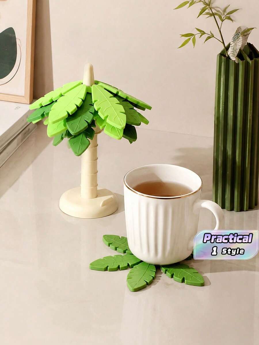 Leaf-Shaped Coasters, Multi-Color Calla Lily Potted Plant, Tropical Style Desktop Decor, DIY Assembly, Unique Gift For Plant Lovers - Green - View 1