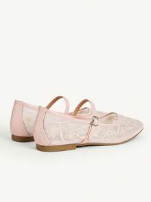 CUCCOO CHICEST Women Shoes New Chinese Style Gentle Style Women Spring And Summer Travel Dating Mesh Yarn Flower Embroidery Solid Color Round Toe Flat Bottom Mary Jane - Baby Pink - View 5